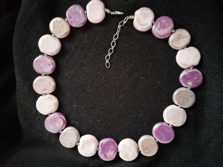 Stenen Lila-paarse ketting, Sieraden, Tassen en Uiterlijk, Kettingen, Zo goed als nieuw, Overige materialen, Paars, Verstelbaar