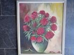 Vaas met rode pioenrozen f. Tirion olieverf op doek 50 x 50, Ophalen of Verzenden