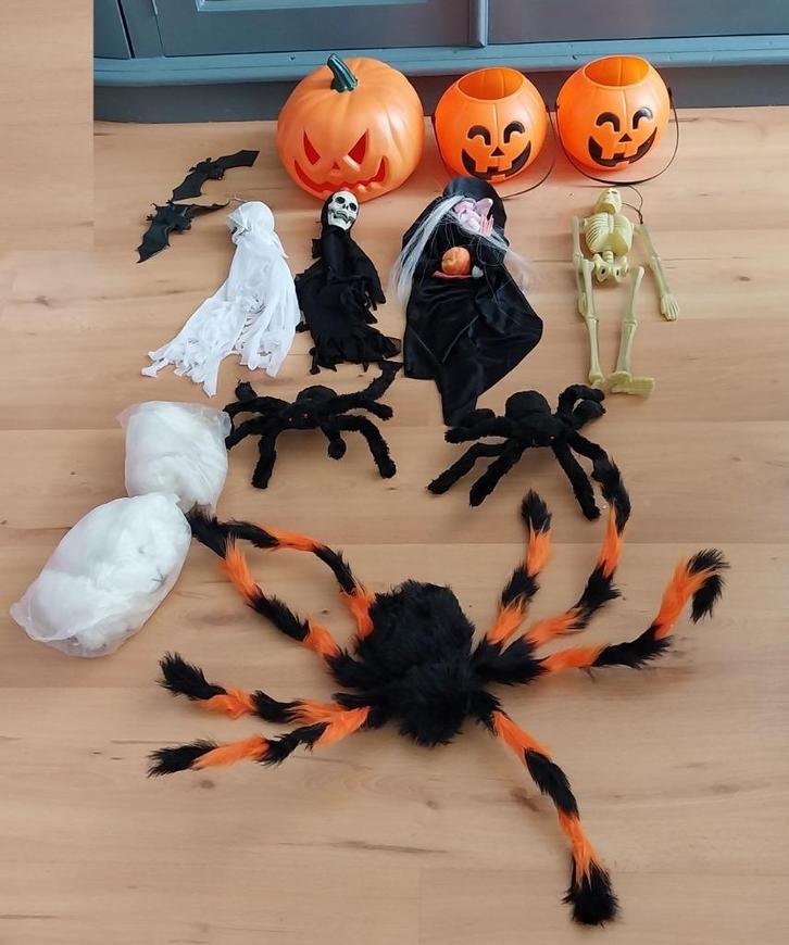 Heel veel Halloween versiering Skelet Pompoen grafsteen Spin, Hobby en Vrije tijd, Feestartikelen, Zo goed als nieuw, Versiering