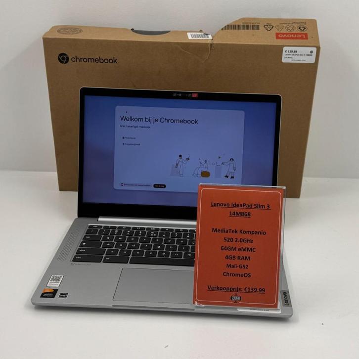 Lenovo IdeaPad Slim 3 14M868 ChromeBook | MediaTek Kompanio, Computers en Software, Chromebooks, Zo goed als nieuw, 14 inch, 4 GB of minder