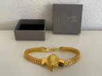 Goudkleurige armband leeuwenkop, bling, bling, Leeuw, DRKS, Ophalen of Verzenden, Nieuw, Goud, Overige materialen