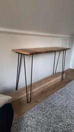 Handgemaakte serveertafel  Acaciahout & stevig metalen frame, Ophalen, 25 tot 50 cm, Rechthoekig, 100 tot 150 cm