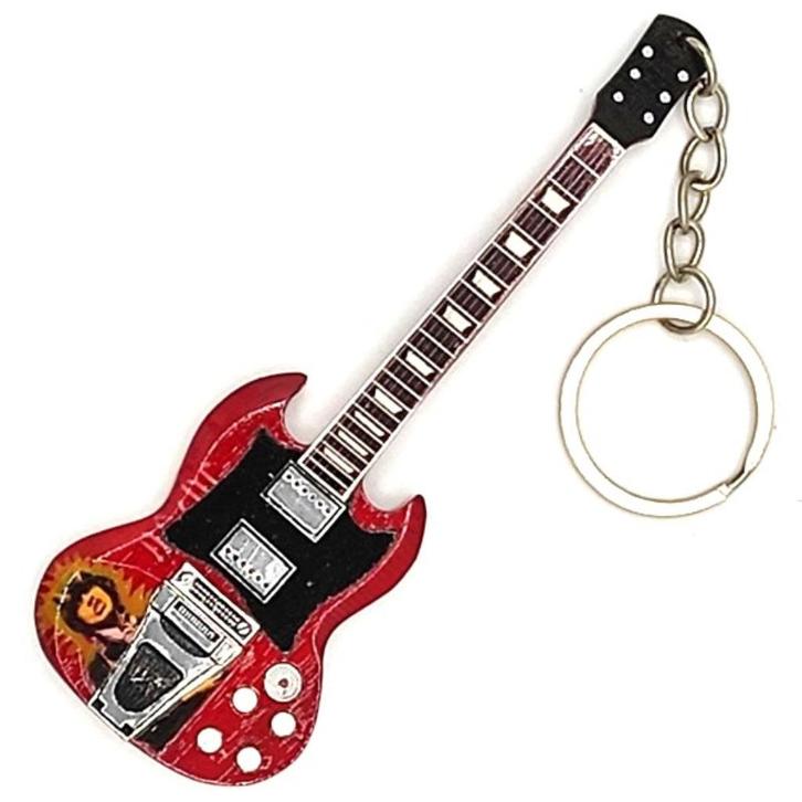 Angus Young ACDC sleutelhanger van hout gitaar keychain, Verzamelen, Muziek, Artiesten en Beroemdheden, Nieuw, Foto of Kaart, Ophalen of Verzenden