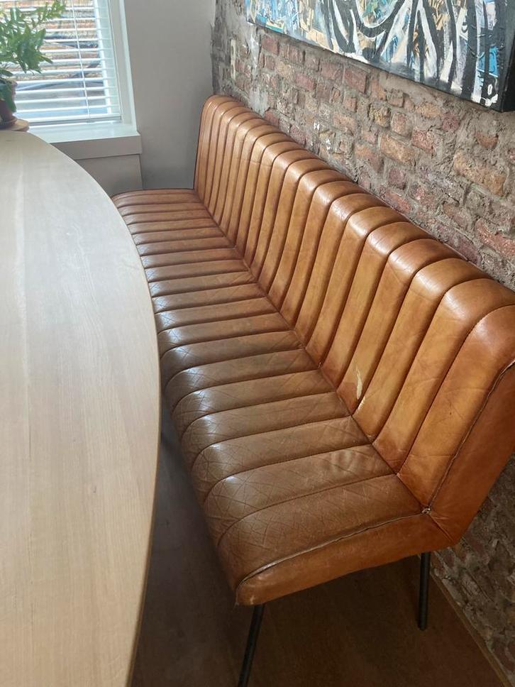 Eetkamerbank 200cm kleur cognac leder, Huis en Inrichting, Banken | Sofa's en Chaises Longues, Zo goed als nieuw, Vierpersoons of meer