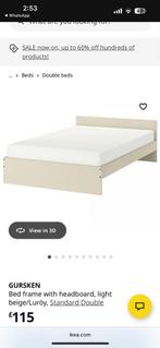 GURSKEN Bedframe - Lichtbeige - Tweepersoons, Ophalen, Gebruikt, Beige, Tweepersoons