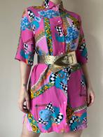 Vintage blouse jurk met print, M. 90s versace-stijl barok, Maat 38/40 (M), Verzenden, Vintage, Roze