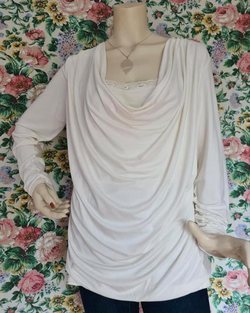 "TRUE SPIRIT" Top, ecru met watervalhals. Mt.XL. Als nieuw!, Kleding | Dames, Tops, Zo goed als nieuw, Maat 46/48 (XL) of groter