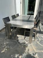 Natuursteen/RVS tuintafel met 6 stoelen, Ophalen, Zo goed als nieuw, Rechthoekig, Rvs