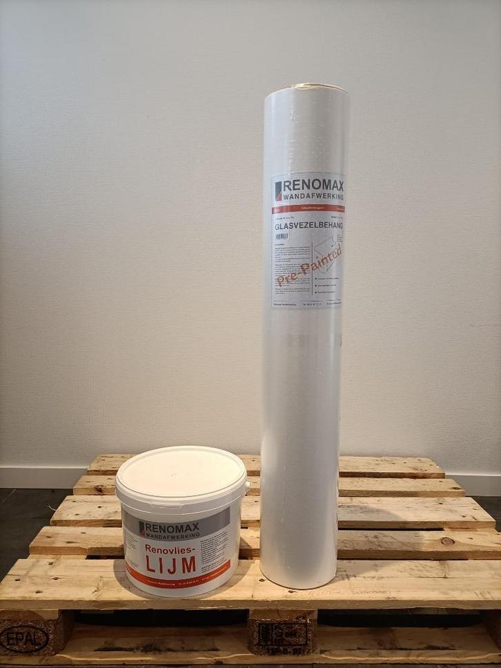 50m2 Renovlies glasvezel behang 200 grams + 10kg lijm, Huis en Inrichting, Stoffering | Behang, Wit, 25 tot 50 m², Ophalen