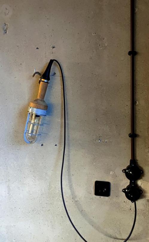 Industria vintage industriële bunkerlamp, lamp met kooi, Huis en Inrichting, Lampen | Hanglampen, Gebruikt, Minder dan 50 cm, Glas