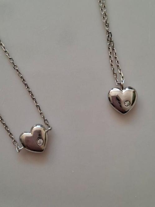 Zilveren (925)  hartjes set met zirkonia, Sieraden, Tassen en Uiterlijk, Kettingen, Zo goed als nieuw, Zilver, Zilver, Met edelsteen