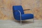 ZGANieuw! blauwe stoffen Harvink Columbus design fauteuil!, Huis en Inrichting, Fauteuils, Design, Metaal, 75 tot 100 cm, Zo goed als nieuw