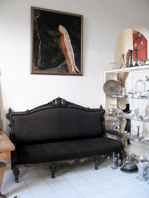 Prachtige Antieke bank, Frankrijk, 1950, nieuwe bekleding., Antiek en Kunst, Curiosa en Brocante, Ophalen
