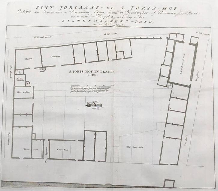 18e eeuw Amsterdam kopergravure Sint Joris Hof map, Antiek en Kunst, Kunst | Etsen en Gravures, Ophalen of Verzenden