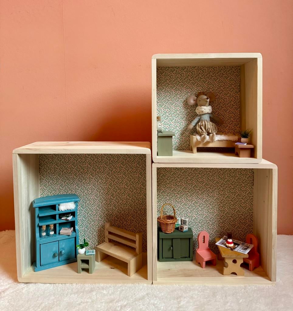 Houten poppenhuisje voor Maileg muizenhuis inclusief muis, Ophalen of Verzenden, Nieuw, Poppenhuis