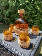 Vintage rotan drankenset,amberkleurig glas, 6-delig, Ophalen of Verzenden, Zo goed als nieuw, Overige gebieden, Overige typen