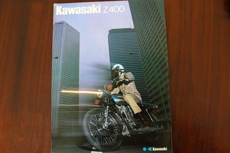 Kawasaki Z400 motorfiets verkoop folder, Ophalen of Verzenden, Kawasaki