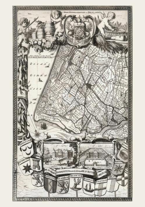 Grote landkaart van Delft / Delfland / Westland eo uit 1675, Boeken, Atlassen en Landkaarten, Zo goed als nieuw, Landkaart, Wereld