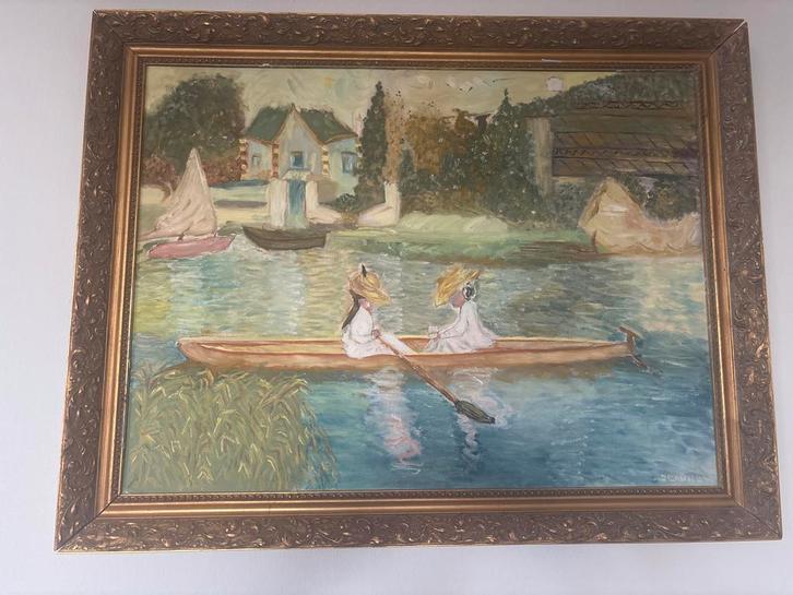 Schilderij: Roeiboot op het water, Antiek en Kunst, Kunst | Schilderijen | Klassiek, Ophalen of Verzenden