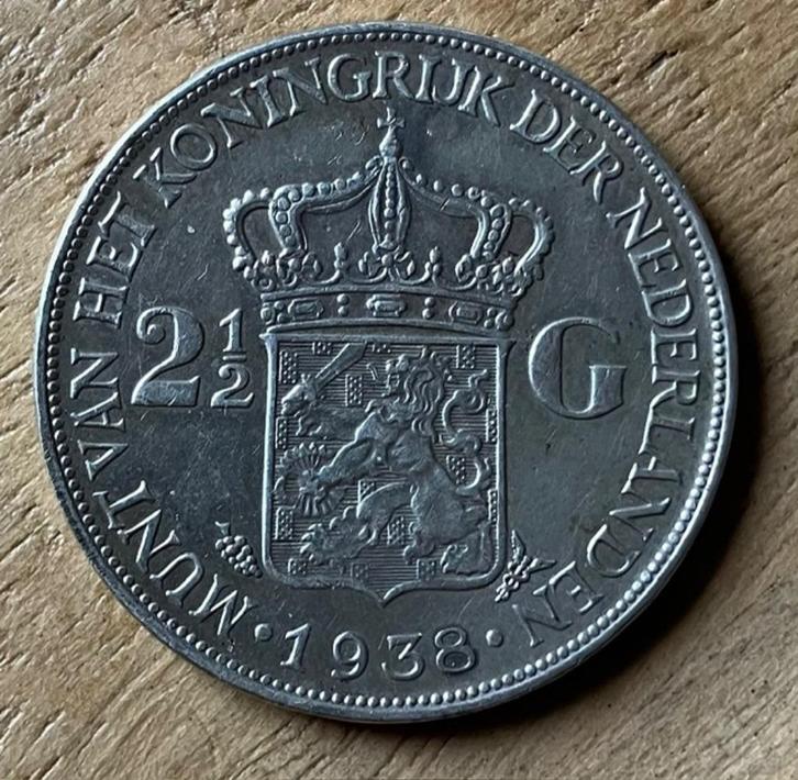 2,5 gulden 1938 Wilhelmina (Grof Haar), Postzegels en Munten, Munten | Nederland, Losse munt, 2½ gulden, Koningin Wilhelmina, Zilver