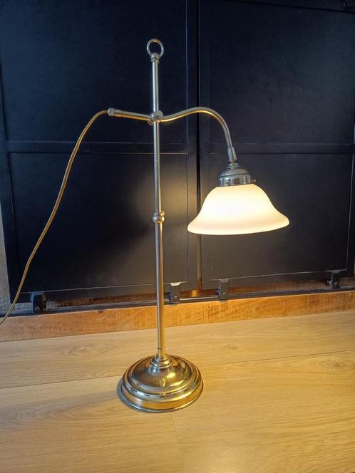 Koperen lamp, vintage voor bureau of tafel, Huis en Inrichting, Lampen | Tafellampen, Gebruikt, 50 tot 75 cm, Glas, Metaal, Ophalen of Verzenden