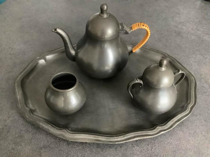 Tinnen theeservies met dienblad van ROELEN, Antiek en Kunst, Antiek | Tin, Ophalen of Verzenden
