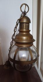 Geel koperen grote lamp 60 cm hoog, Ophalen, Gebruikt, Glas, 50 tot 75 cm