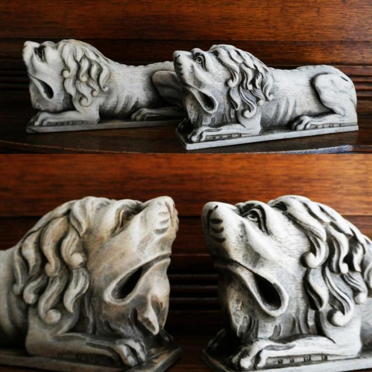 2 Antieke leeuwen gedetailleerd hout uitgesneden ornament, Antiek en Kunst, Kunst | Beelden en Houtsnijwerken, Ophalen of Verzenden