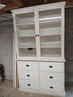 Witte massief houten buffetkast, twee delen, Ophalen, Gebruikt, 100 tot 150 cm, 25 tot 50 cm