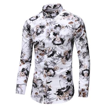 Wit overhemd met bloemen (heren mannen shirt) beschikbaar voor biedingen
