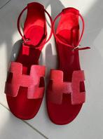 HERMES lizard Santorini sandaal, Zo goed als nieuw, Hermes, Rood, Sandalen of Muiltjes
