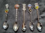 5 antieke verzilverde met emaille souvenir lepeltjes., Ophalen of Verzenden
