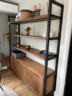 Industriële open kast mango hout met metalen poten, Huis en Inrichting, Ophalen, Met plank(en), Gebruikt, 200 cm of meer