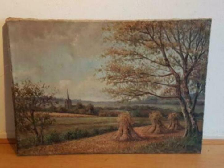 Jaap visser glooiend hollands landschap korenschoven, Antiek en Kunst, Kunst | Schilderijen | Klassiek, Ophalen