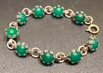 Art Deco kleine zilverkleurige armband met groene glasstenen, Ophalen of Verzenden, Overige materialen, Armband