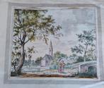 Authentieke 18e eeuwse aquarel van Hollands dorpsgezicht, Ophalen of Verzenden