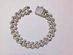 Zilveren Cuban link armband vol moissaniet edelstenen, Sieraden, Tassen en Uiterlijk, Armbanden, Ophalen of Verzenden, Zo goed als nieuw