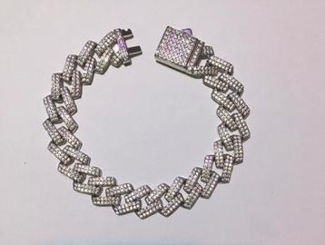 Zilveren Cuban link armband vol moissaniet edelstenen beschikbaar voor biedingen