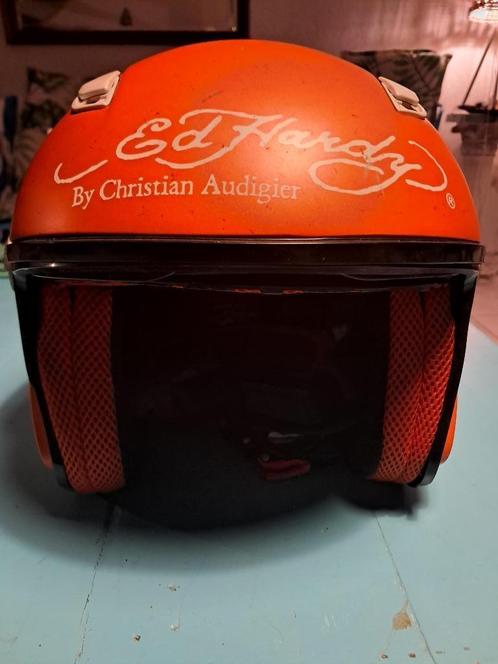 Unieke Ed Hardy helm maat L, Motoren, Kleding | Motorhelmen, Heren, Jethelm, L, Overige merken, Tweedehands, Ophalen of Verzenden