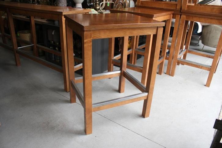 6 x vierkante bartafels statafel hout metaal horeca mancave, Huis en Inrichting, Barkrukken, Gebruikt, 90 cm of meer, Hout, Metaal
