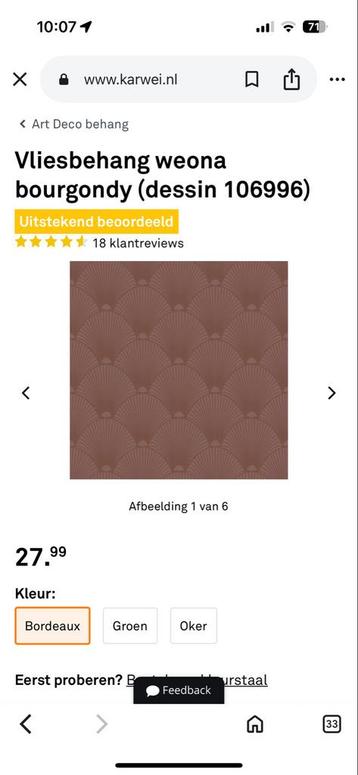 5 nieuwe rollen Vliesbehang Weona Bourgondy Art Deco beschikbaar voor biedingen