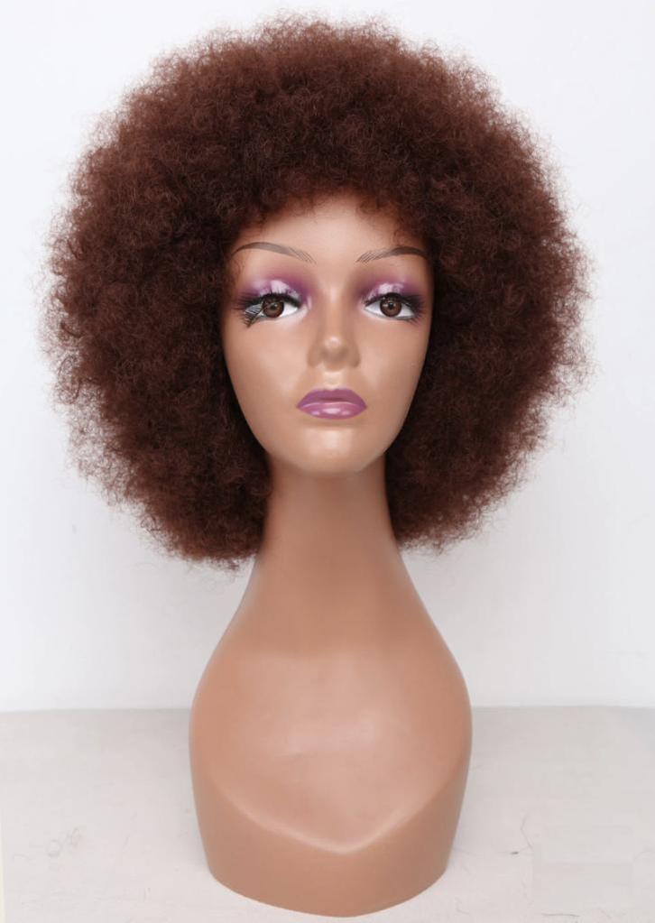 Bruine Afro Pruik Krullen Haren Haar Dames Vrouwen, Sieraden, Tassen en Uiterlijk, Uiterlijk | Haarverzorging, Nieuw, Pruik of Haarverlenging