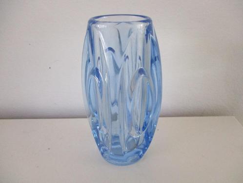 Vaas Rudolf Schrötter fifties meerblauw glas kristal, Antiek en Kunst, Antiek | Glas en Kristal, Ophalen of Verzenden