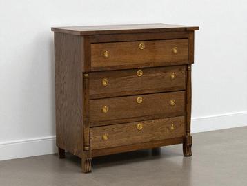Antieke Empire ladekast / commode – massief eiken met messin beschikbaar voor biedingen