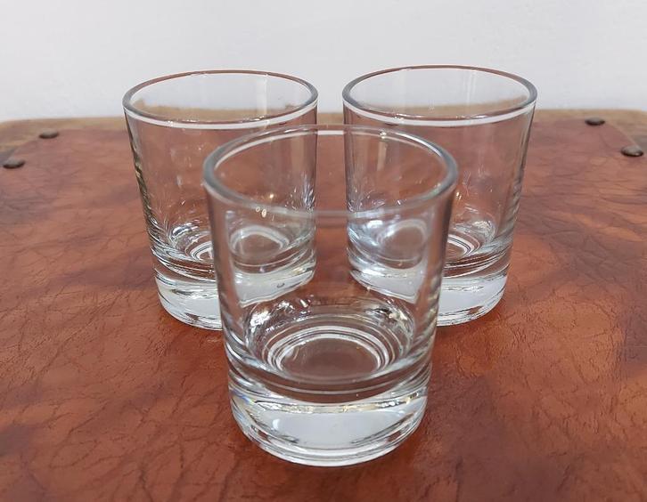 3 ronde glazen waxinelichthouders, Huis en Inrichting, Woonaccessoires | Kandelaars en Kaarsen, Zo goed als nieuw, Kaars, Minder dan 25 cm