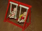 HOUTEN DUBBEL SCHOMMEL MET 2 OUDE POPJES, Antiek en Kunst, Ophalen of Verzenden