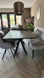 Prachtige eettafel 2.20 x 1.00 met bank en stoelen, Ophalen, 100 tot 150 cm, 200 cm of meer, Vijf personen of meer