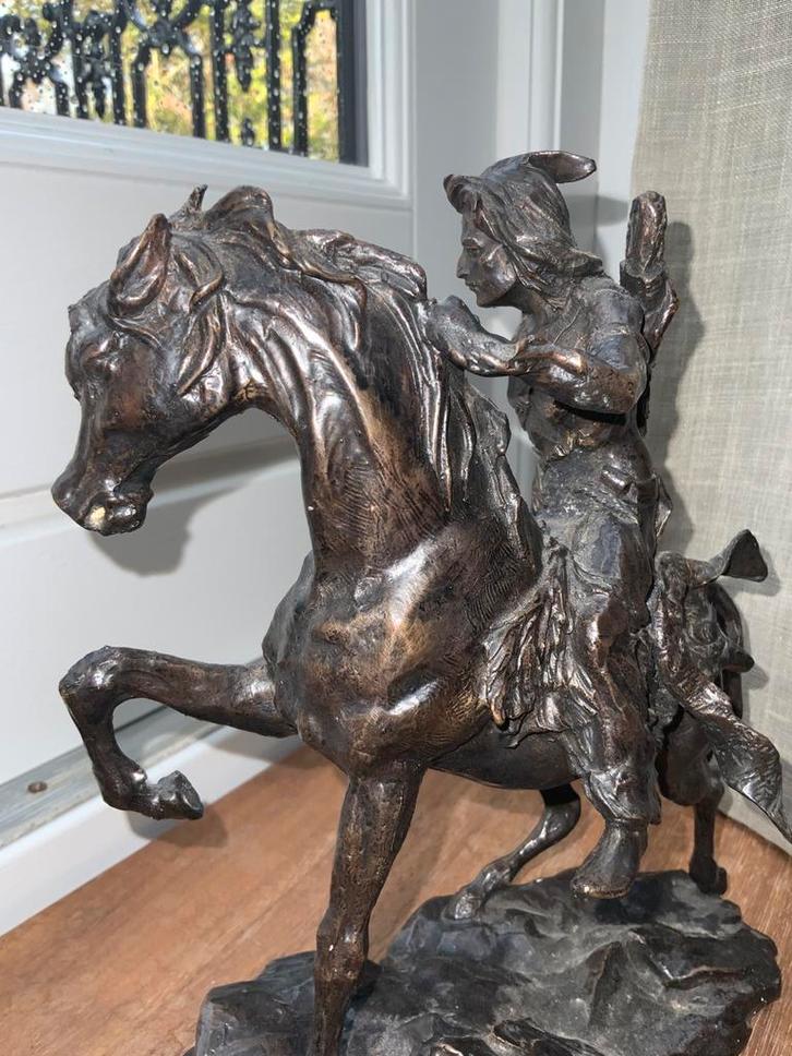 Bronzen Beeld Indiaan te paard Pijl Boog, Antiek en Kunst, Antiek | Koper en Brons, Ophalen of Verzenden