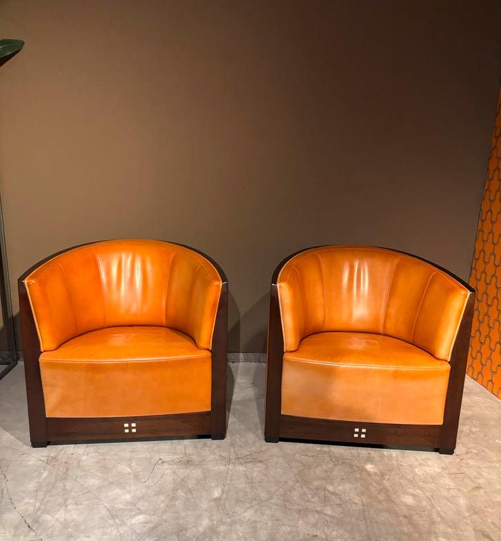 Art deco Fauteuils Schuitema zo goed als Nieuw, Huis en Inrichting, Fauteuils, Zo goed als nieuw, Hout, Leer, 50 tot 75 cm, Ophalen of Verzenden