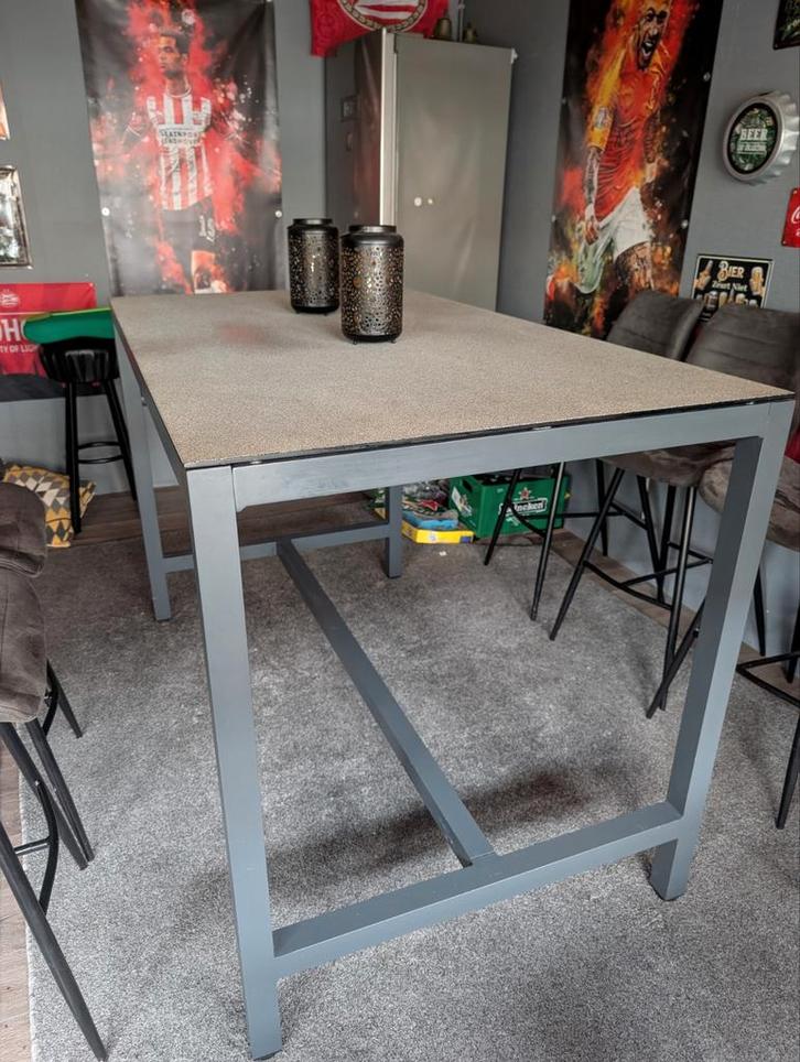 Bartafel met 6 antraciet barstoelen, Huis en Inrichting, Tafels | Statafels, Ophalen